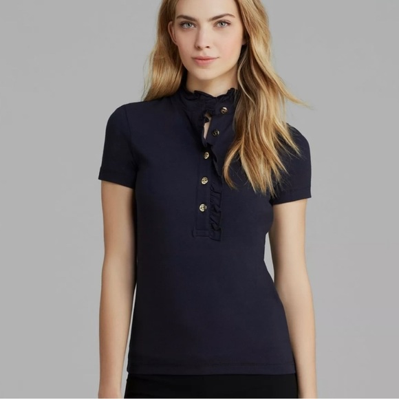 Tory Burch Tops Tory Burch Lidia Polo Shirt Size S True Navy Euc